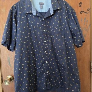 Van Heusen Navy Short-Sleeve Button-Up Shirt with Pineapple Print